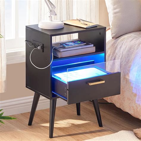 Amazon HOOBRO Nightstand With Charging Station And LED Lights