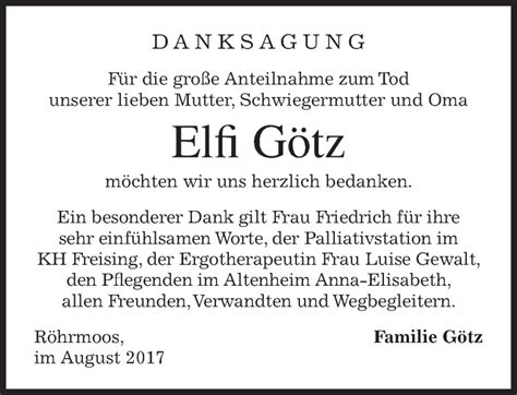 Traueranzeigen von Elfi Götz SZ Gedenken de