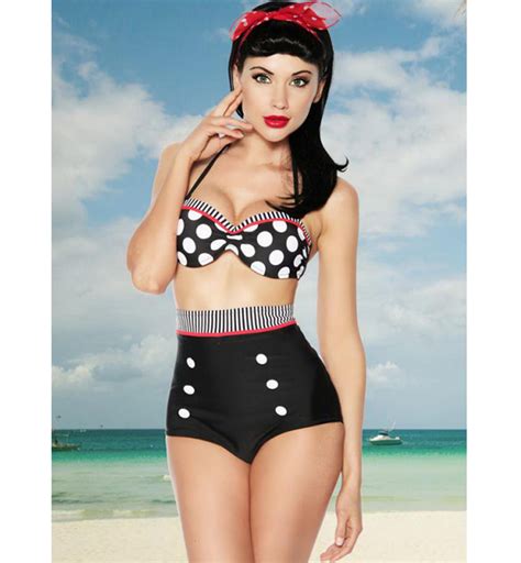 Polka Dots Retro Push Up Bikini Bk