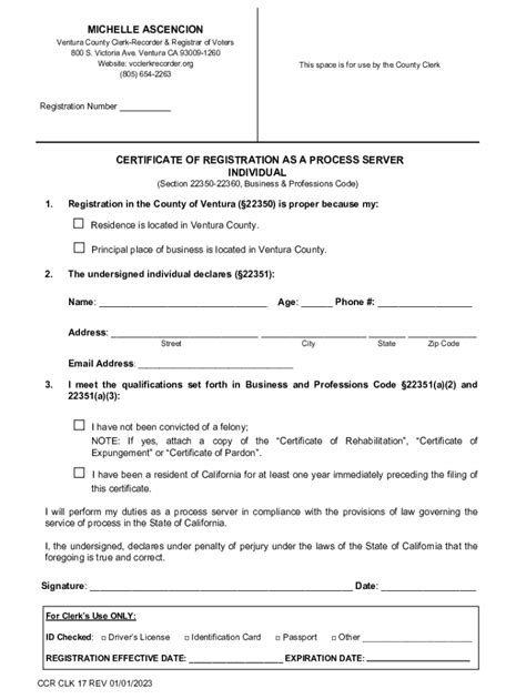 Fillable Online Recorder Countyofventura MICHELLE ASCENCION CERTIFICATE