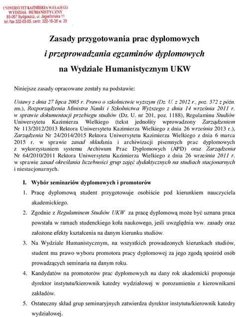 Zasady Przygotowania Prac Dyplomowych I Przeprowadzania Egzamin W