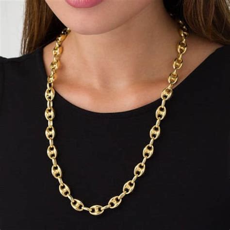 14K Solid Yellow Gold Puffed Mariner Anchor Necklace Chain 11 0mm