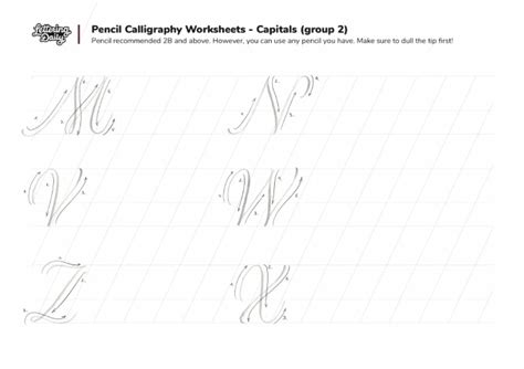 Pencil Calligraphy Worksheets - Capitals (Group 2) - Lettering Daily | PDF