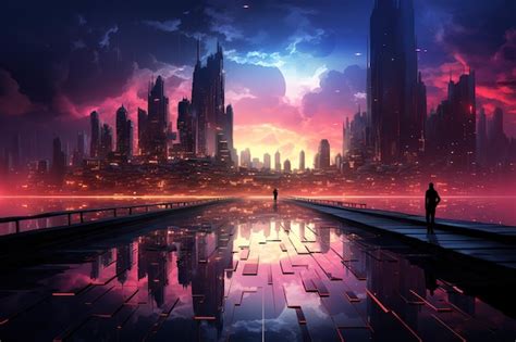 Pintura Digital A Leo Da Cidade Noite Luzes Coloridas Ilustra O