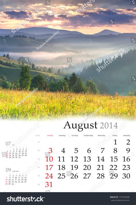 calendar august beautiful summer landscape stock photo