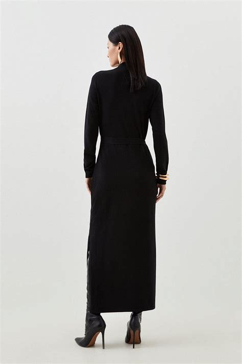 Karen Millen Viscose Blend Belted Knit Midaxi Dress In Black Endource