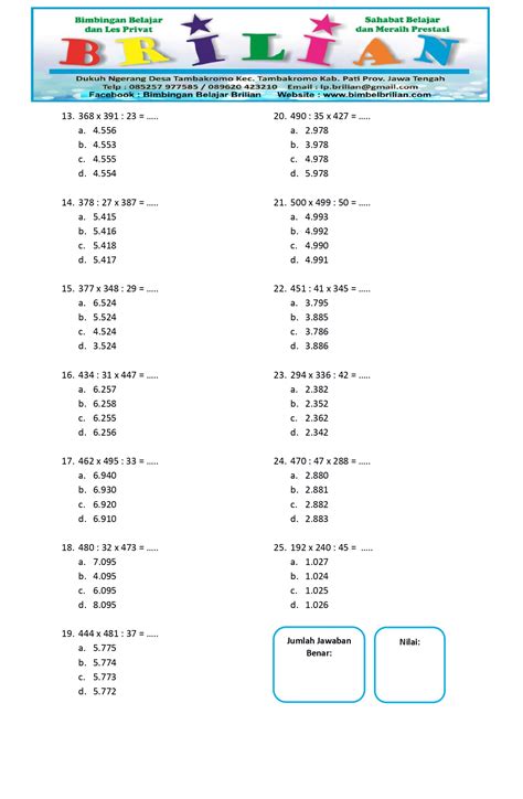 Soal Perkalian Dan Pembagian Campuran Level 5 A Kelas 5 SD Bimbel Brilian