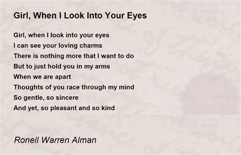 Girl When I Look Into Your Eyes Poem By Ronell Warren Alman Poem Hunter