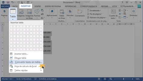 Word 2013 Cómo Convertir Un Texto En Una Tabla