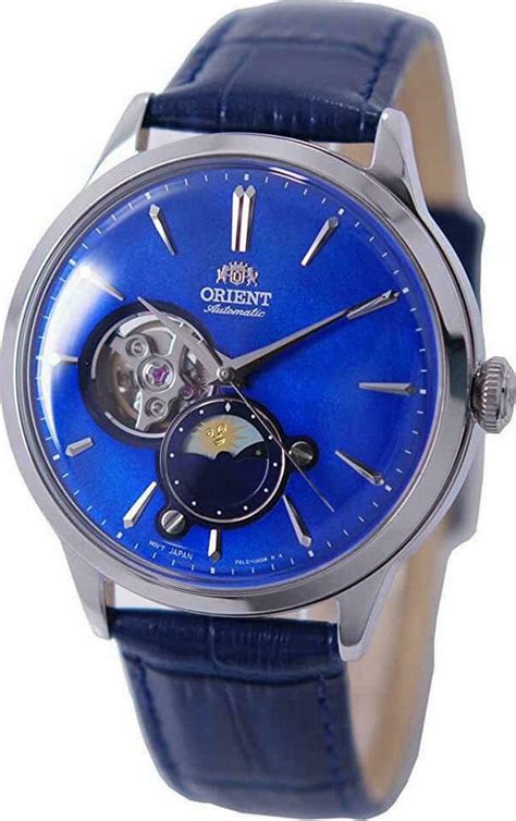 Orient Bambino Sun Moon Ρολόι Χρονογράφος Αυτόματο με Μπλε Δερμάτινο