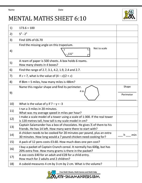 Grade 6 Worksheets