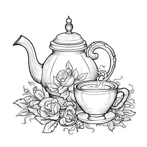 Premium AI Image | A drawing of a teapot and cup of tea with roses ...