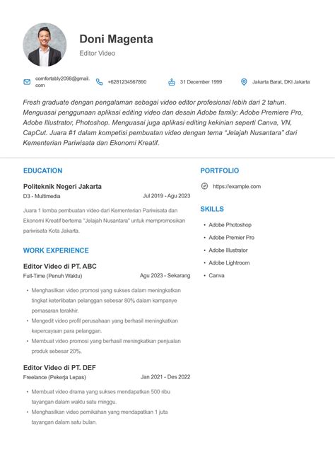 Contoh Cv Video Editor Tips Membuat Dan Template Gratis