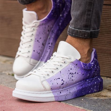 Mens Sneakers - White Purple Painted - 254