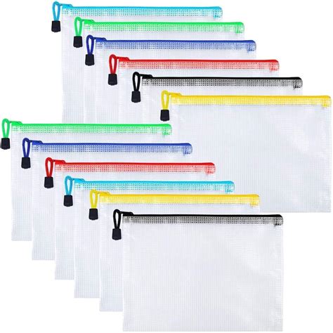 12pcs A5 Plastic Wallets Yeestone Zip Lock Mesh Document Bag Clear