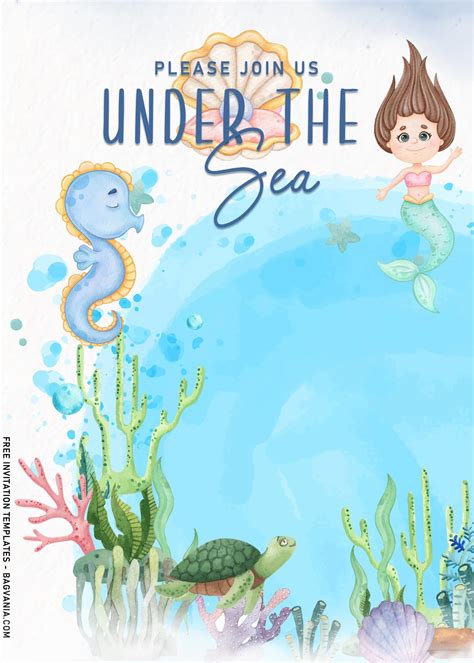 7 Under The Sea Themed Birthday Invitation Templates With Mermaid Free Printable Birthday