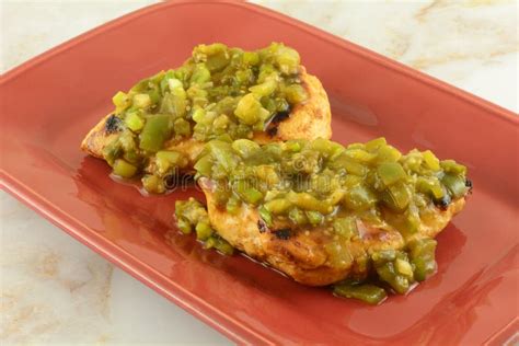 Baked Chicken Breasts With Green Tomatillo Sauce Stock Image Image Of