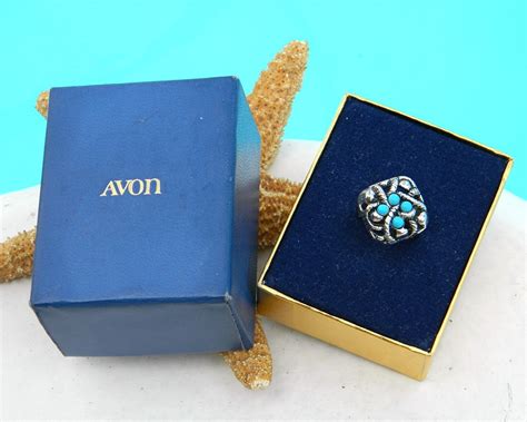 Vintage 1973 Avon Ring Sierra Faux Turquoise Silver Org Box Rings