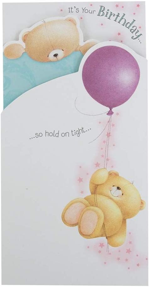 A Birthday Card With A Teddy Bear Holding A Balloon