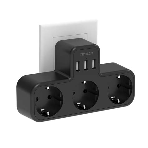 TESSAN 6 En 1 Multiprises USB Murale Cube 3 Prises Et 3 Port USB