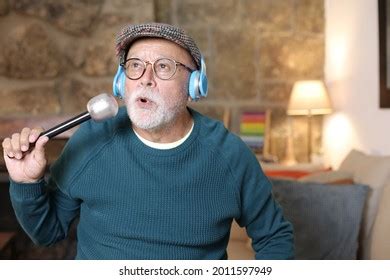 Senior Man Singing Headphones Microphone Stock Photo 2011597949