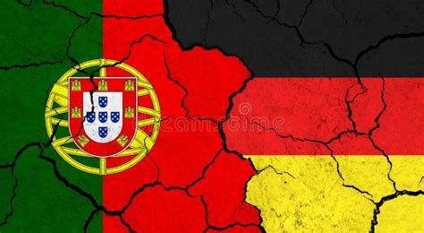 Flags Of Portugal And Germany On Cracked Surface Stock Illustration