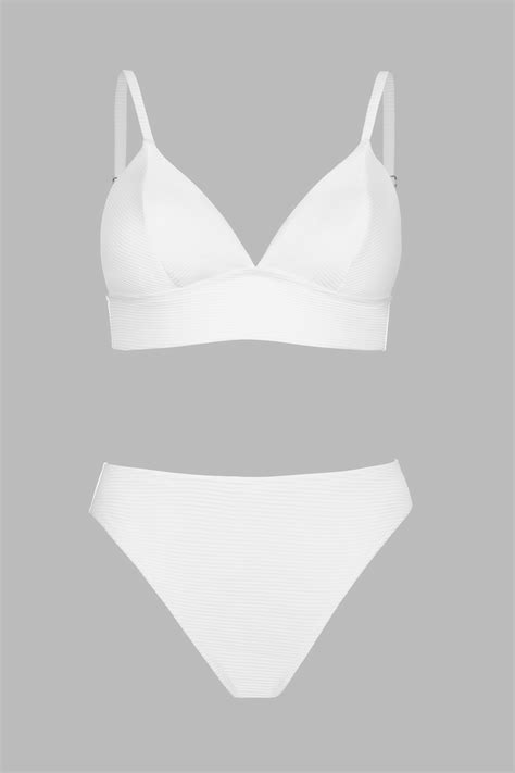 Ribbed Banded Bralette Low Rise Hipster Bikini Set