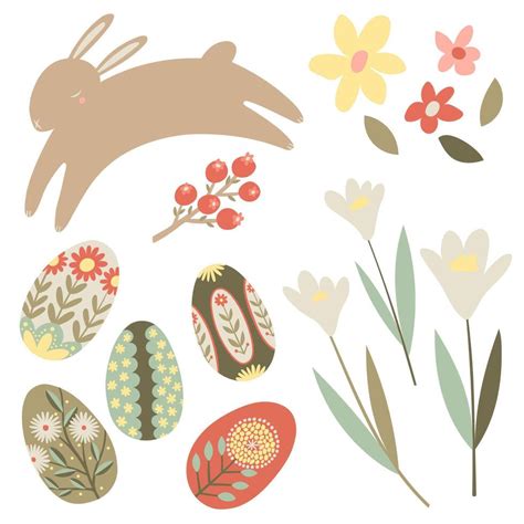 Happy Easter Vector Illustration With Eggs Bunny Flowers 41902215 Vector Art At Vecteezy