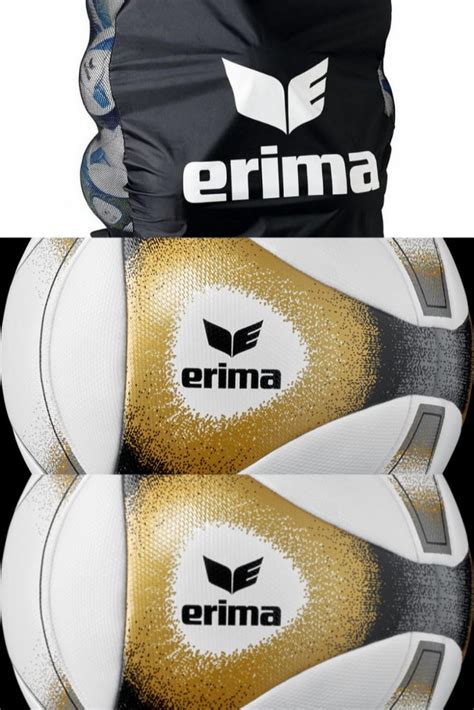 Two White And Gold Soccer Balls With The Name Erima On Them