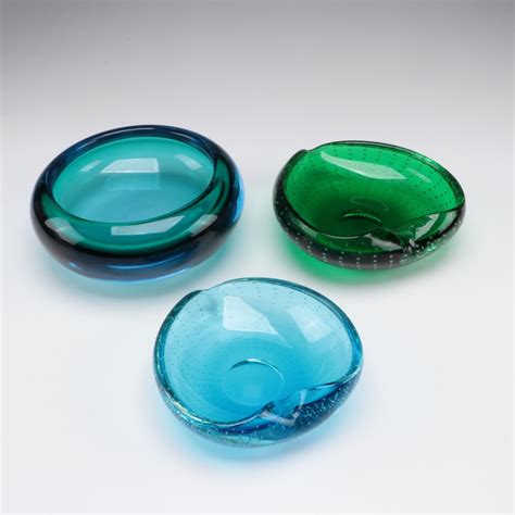 Bullicante Heart Shaped Ashtrays And Blown Glass Bowl Ebth