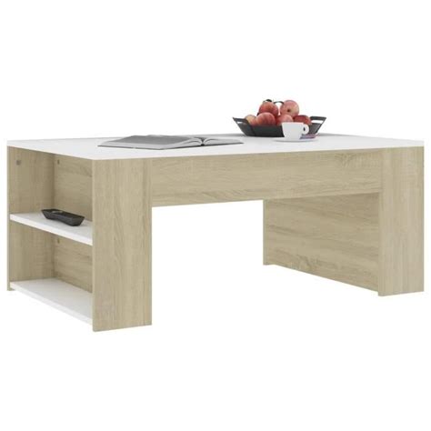 Zerodis Table Basse Blanc Et Ch Ne Sonoma X X Cm Agglom R