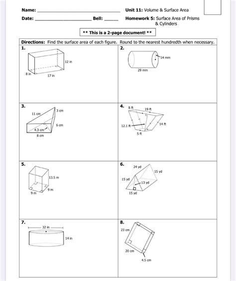 Solved Name Date Unit 11 Volume Surface Area Bell Chegg