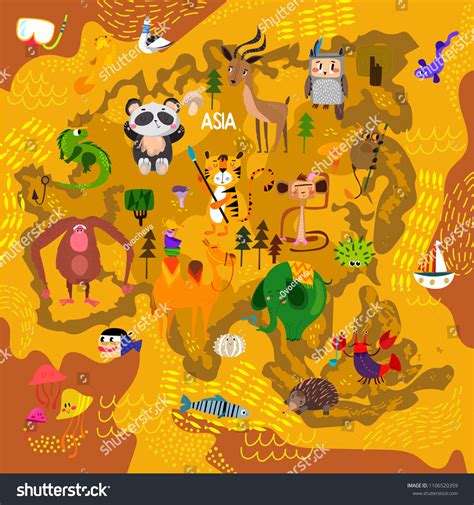 Cartoon World Map Traditional Animals Illustrated Stock Vector (Royalty Free) 1106520359 ...