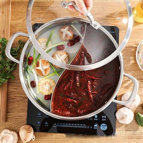 Large Stainless Steel Shabu Hot Pot With Dual Sided Divider Spoon