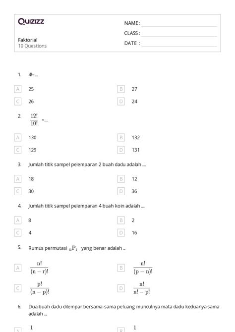 50 Lembar Kerja Permutasi Untuk Kelas 8 Di Quizizz Gratis And Dapat