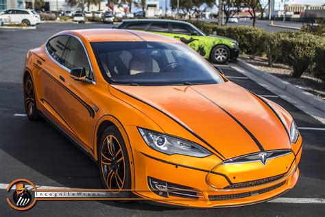 Tesla Model S - Custom Orange with Rims — Incognito Wraps