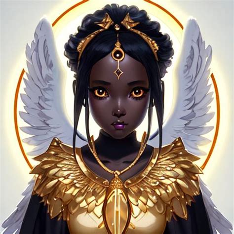 Beautiful Girl With Black Skin Angel Wings Golden Openart