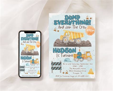 Dump Everything Construction Birthday Invitation Instant Download