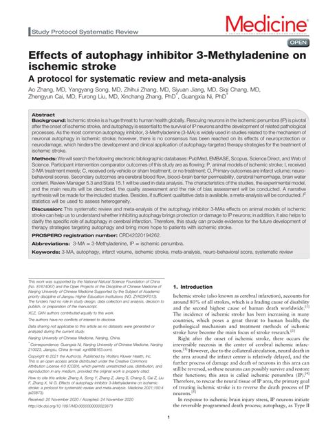 Pdf Effects Of Autophagy Inhibitor Methyladenine On Ischemic Stroke