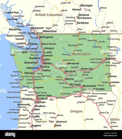 Map Of Washington Shows Country Borders Urban Areas Place Names Roads And Highways