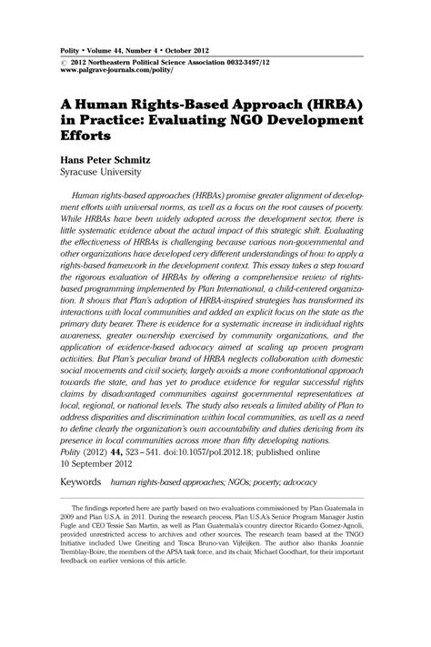 Pdf A Human Rights Based Approach Hrba In Practice Evaluating Ngo