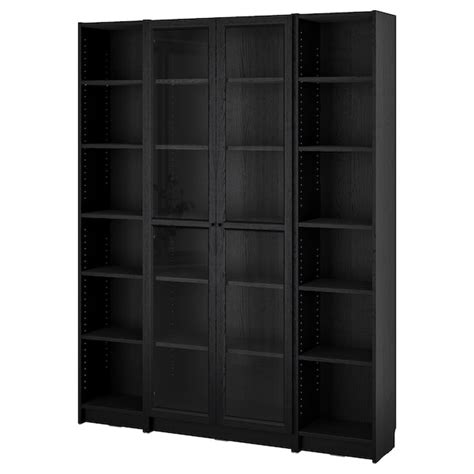 Billy Oxberg Bookcase Comb W Glass Doors Black Oak Effect 63x791 2 Ikea