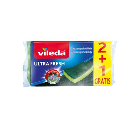 Vileda Ultra Fresh Esfregão Fibra Esponja Antibactérias embalagem 3