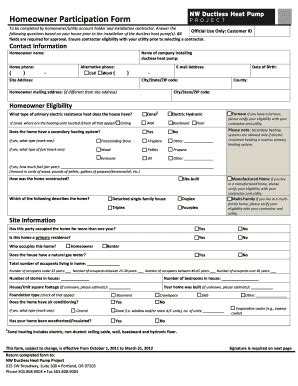 Fillable Online Homeowner Participation Form To Be Completed By