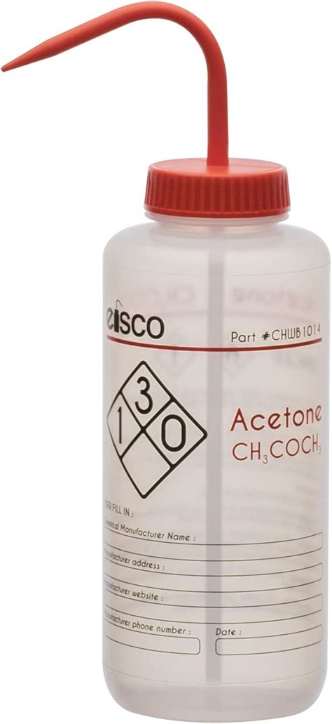 EISCO 6PK Wash Bottle For Acetone 1000ml Labeled With Color Coded