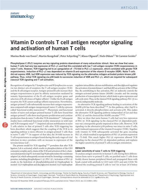 Pdf Vitamin D Controls T Cell Antigen Receptor Signaling And Activation Of Human T Cells