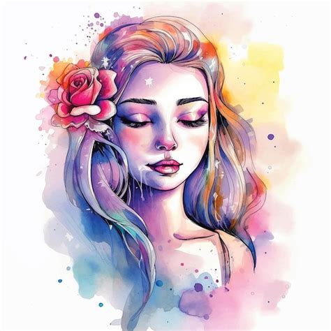 Peinture Aquarelle Mignonne Petite Fille Vecteur Premium