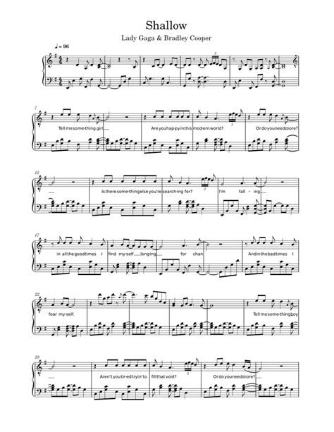 Shallow Lady Gaga Sheet Music For Piano Solo