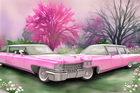 Vintage Pink Cadillac Scene · Creative Fabrica