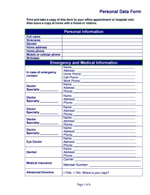 Fillable Online Personal Data Form Fax Email Print PdfFiller